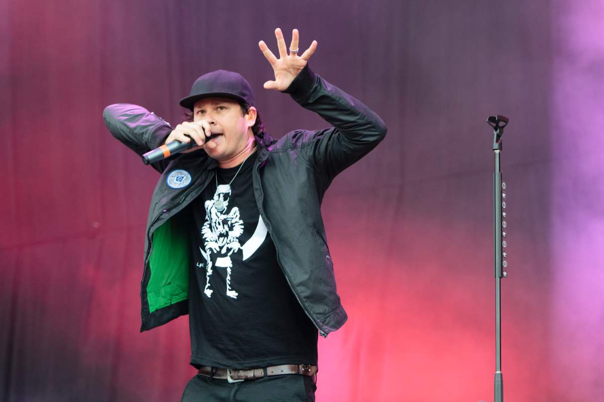Tom DeLonge of Angels And Airwaves performs onstage during Leeds Festival at Bramham Park on Aug. 25, 2012, in Leeds, England.