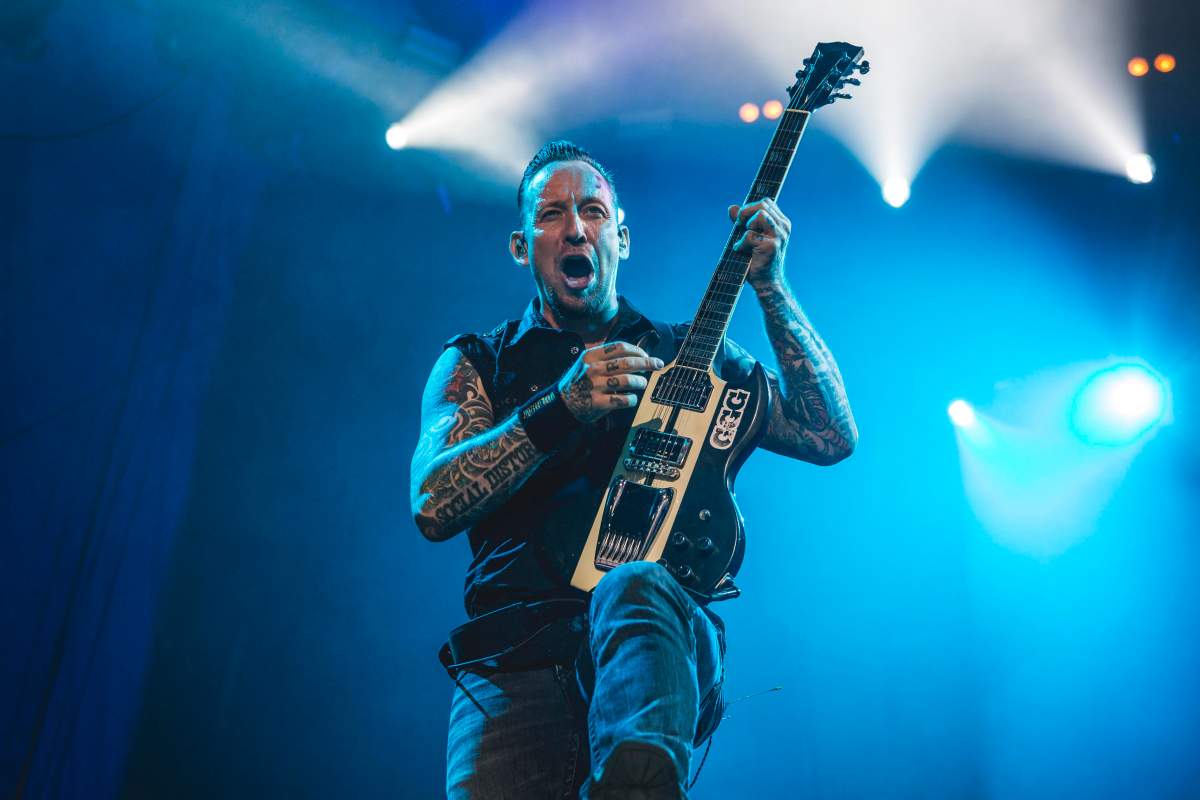 Danish singer Michael Poulsen of Volbeat performs live on stage during Day 3 of the Greenfield Festival on June 9, 2018 in Interlaken, Switzerland.