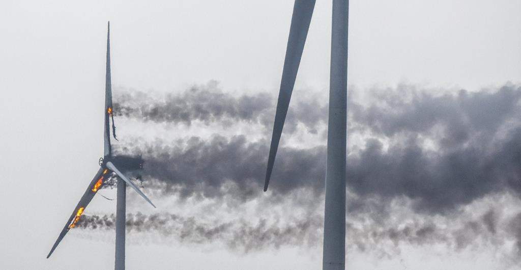 A towering wind turbine went up in flames Friday, March 15, 2019 at a wind farm located at the edge of West Pubnico, a southern Nova Scotia community.