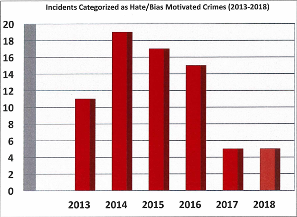 A report from Hamilton’s police services board says there were five hate crimes in Hamilton last year which matches the number from 2017.