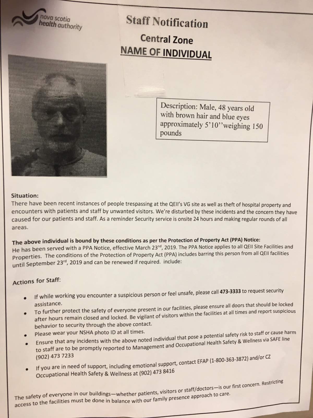 This memo was issued by the Nova Scotia Health Authority days after a man was arrested for an alleged indecent act.