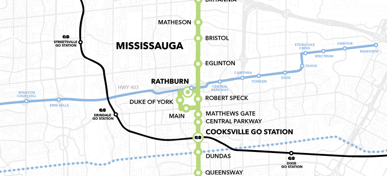 The proposed loop around Mississauga city centre from the 2015 Metrolinx plan.