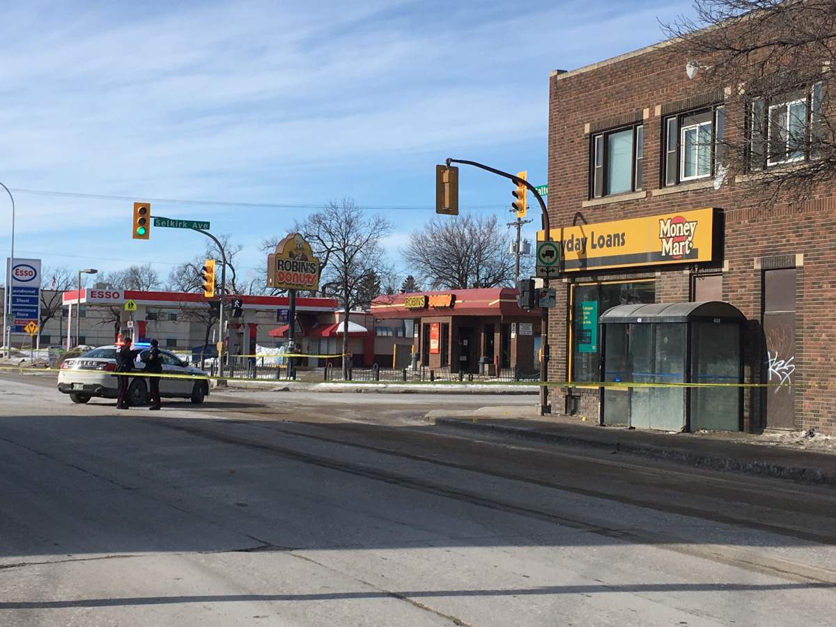 Winnipeg police block off Salter Street and Selkirk Avenue.