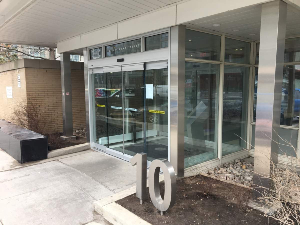 The entrance to the Toronto building where Saadi Gaddafi still owns a 40th-floor condo.