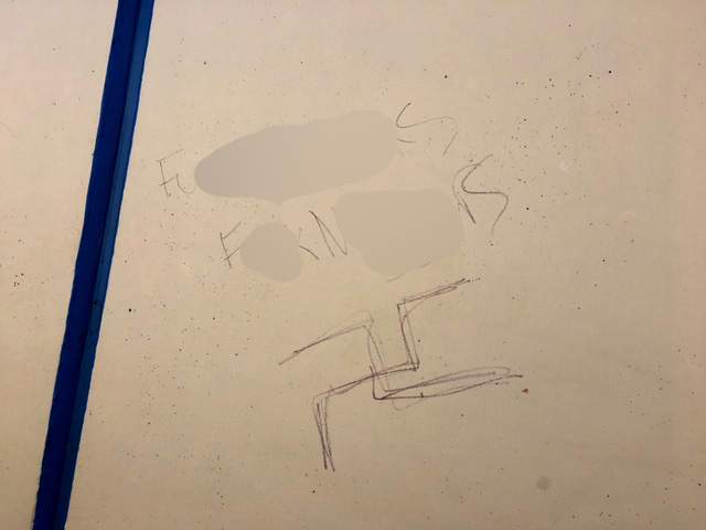 Some of the graffiti drawn at Topham Elementary in Langley\’s Walnut Grove.
