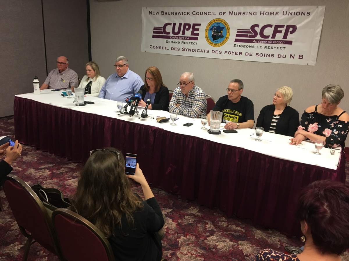 Union officials meet at the Fredericton Inn for a media conference on contract talks with the New Brunswick Association of Nursing Homes. 
