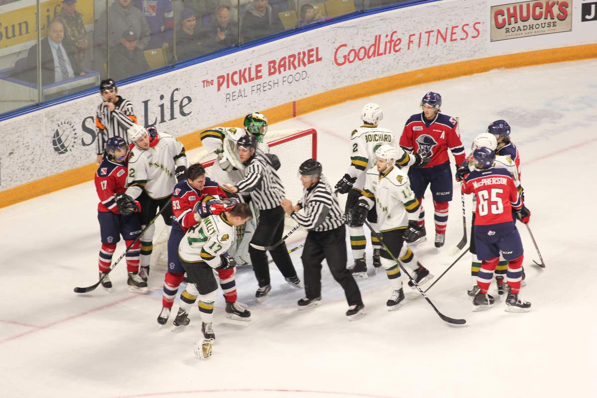 There were plenty of discussions after the whistle between London and Kitchener in a game that had a playoff-type intensity.