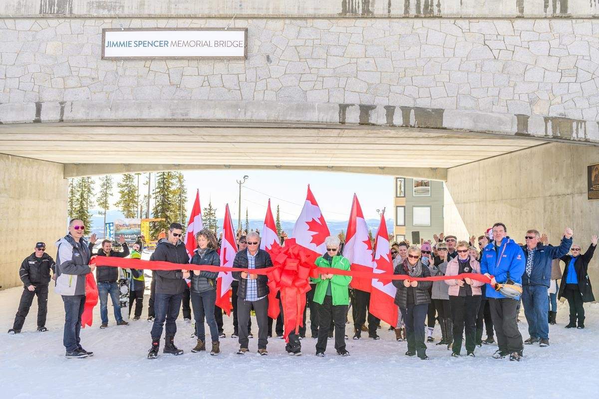 The ceremony to officially name a bridge at Big White Ski Resort after Jimmie Spencer.  