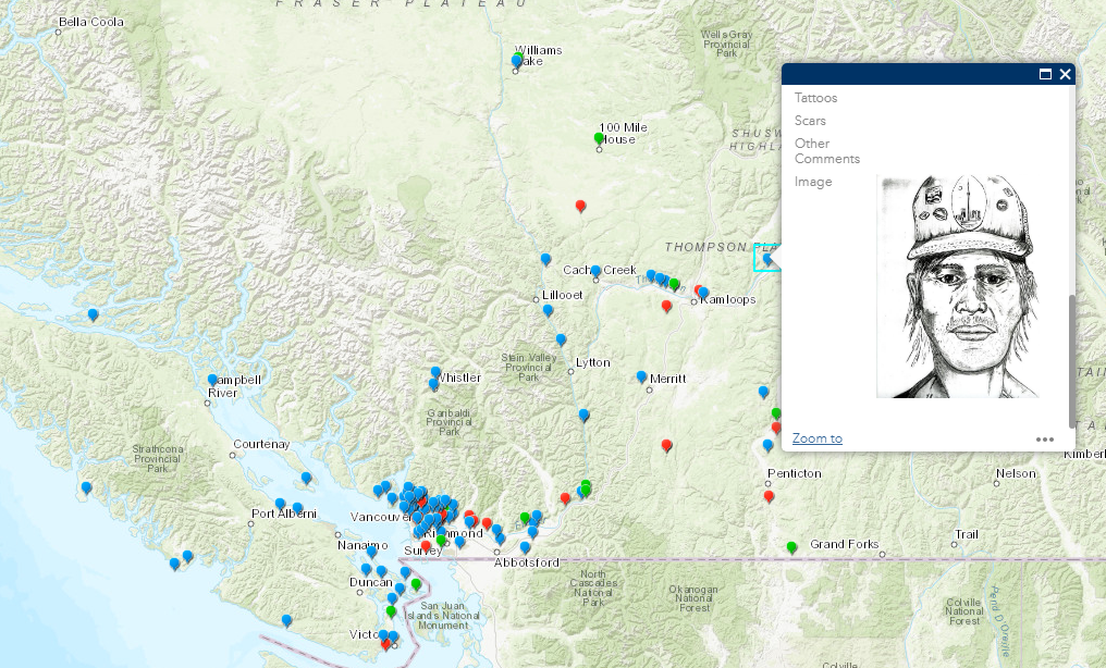 A screenshot of the new Unidentified Human Remains interactive viewer.