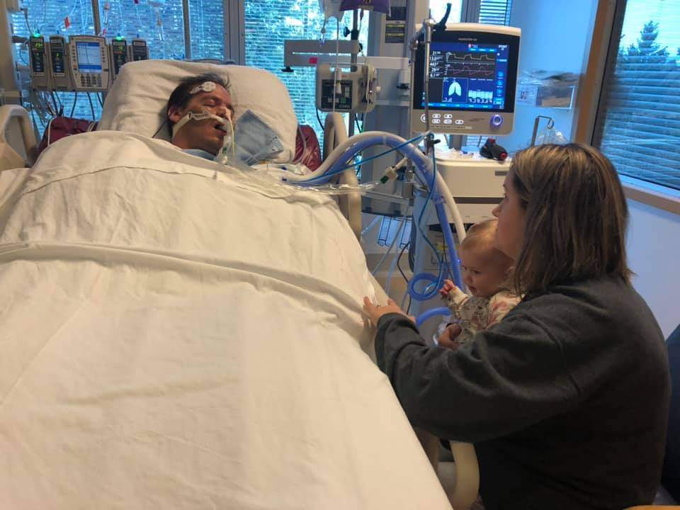 Ashley and Ayla in hospital visiting Matt.