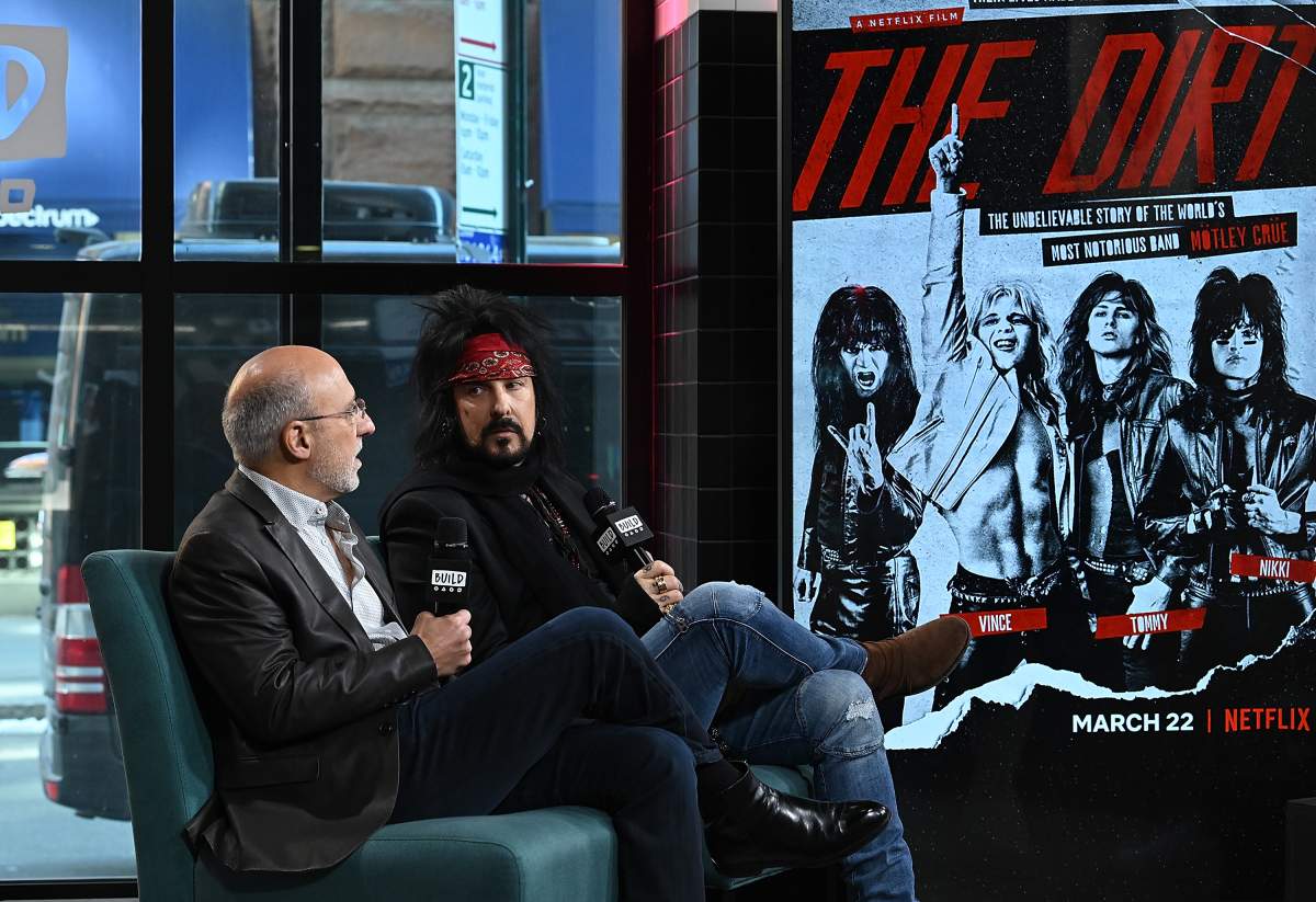 Allen Kovac (L) and musician Nikki Sixx visit Build Series to discuss Netflix’s Motley Crue biographical musical comedy-drama ‘The Dirt’ at Build Studio on March 5, 2019, in New York City.