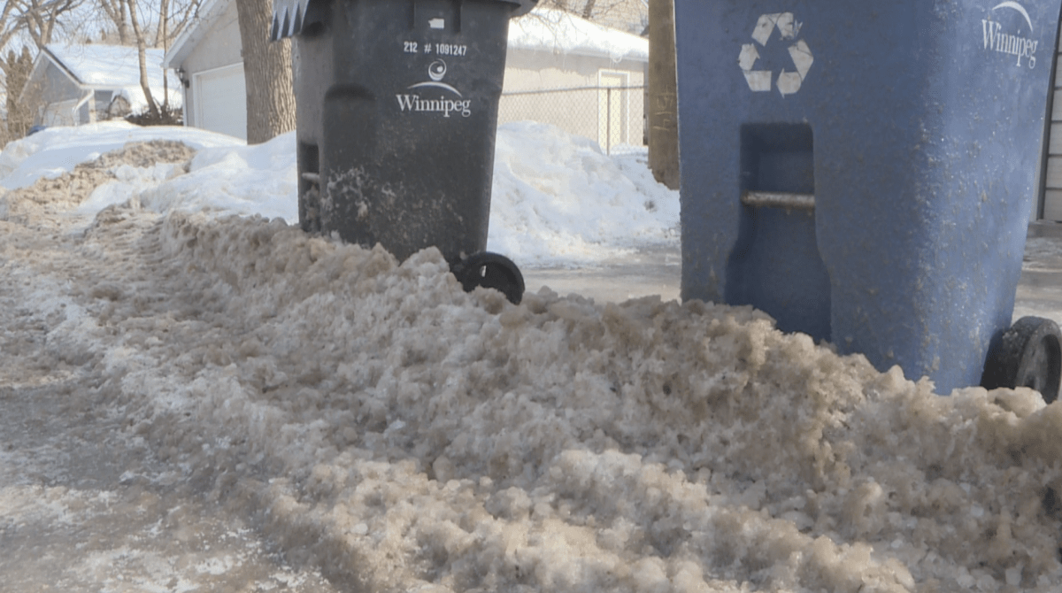 A windrow of ice blocking Cindy Yusishin’s driveway.