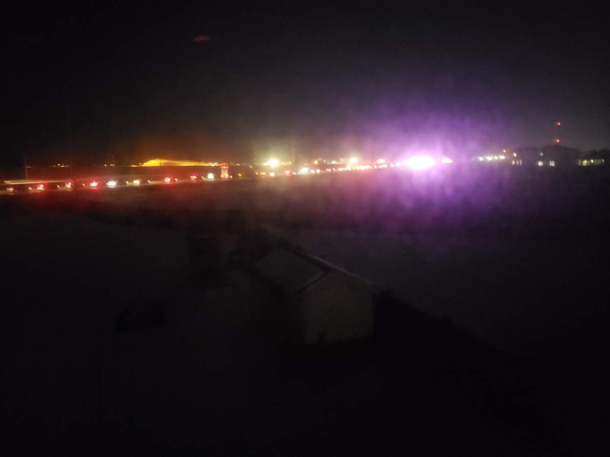 A Winnipegger\’s view from outside her home\’s window near the perimeter highway where a teen was struck by a semi truck driver.