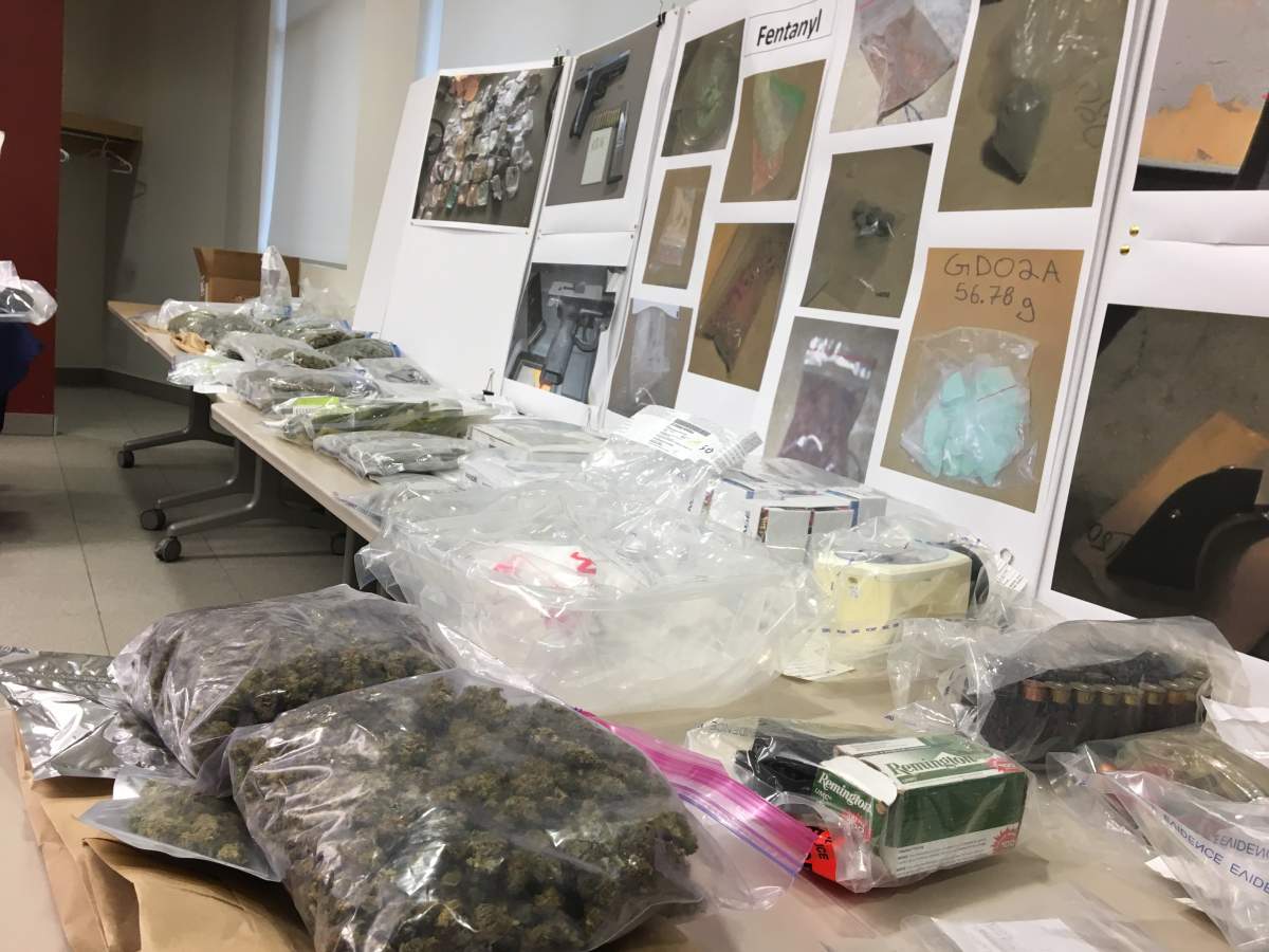 RCMP show off the large variety of drugs seized during raids in Red Deer, Calgary, Airdrie and Rocky View County in August 2018. Photo taken in Red Deer, Alta. on Wednesday, March 7, 2019.