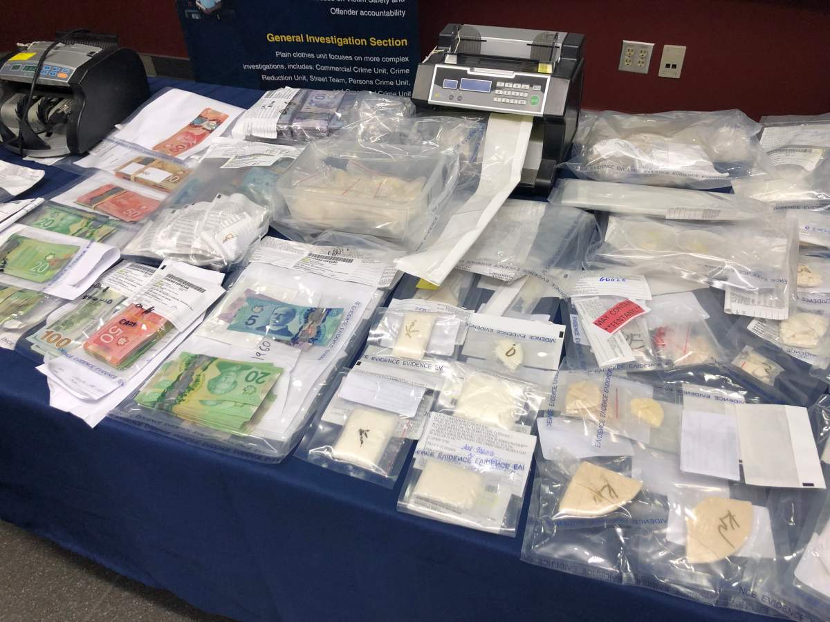 RCMP show off the large variety of drugs seized during raids in Red Deer, Calgary, Airdrie and Rocky View County in August 2018. Photo taken in Red Deer, Alta. on Wednesday, March 7, 2019.