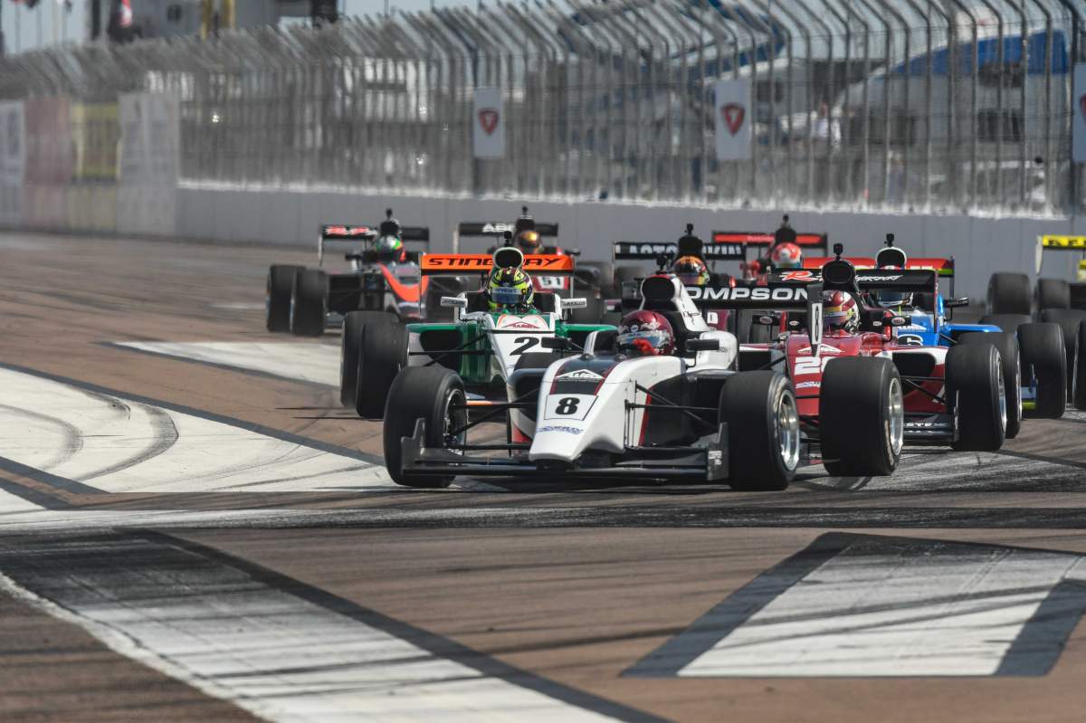 Red Deer's Parker Thompson leads the field during the Grand Prix of St. Petersburg.