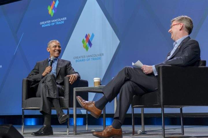 Former U.S. president Barack Obama with GVBOT CEO Iain Black.