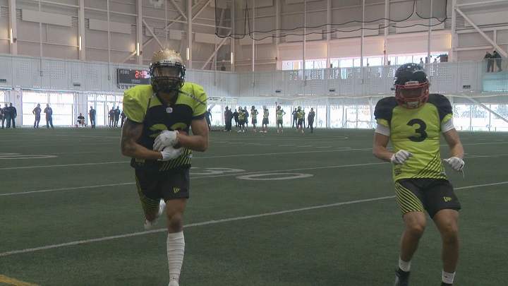 Manitoba Bisons receiver Shai Ross catches a pass at the CFL's Western Regional Combine on Monday in Edmonton.