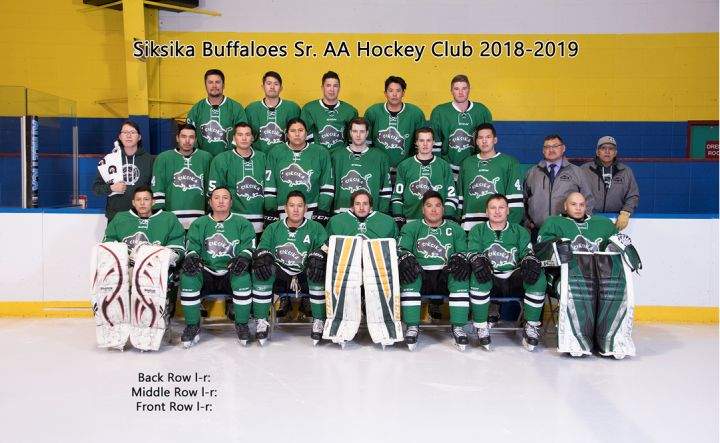 Attached photo of 2018-2019 Siksika Buffaloes. Kristian Ayoungman is the player in the middle row, second from the left (first player in jersey).