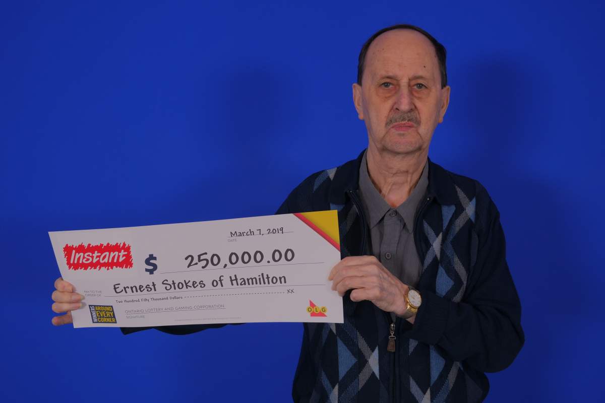 Ernest Stokes of Hamilton won a $250,000 top prize with Instant Sonic Multiplier.