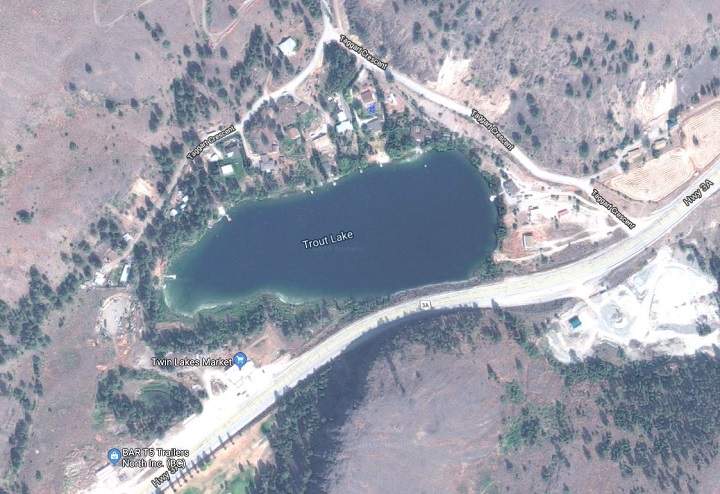 Trout Lake is located approximately halfway between Penticton and Keremeos.