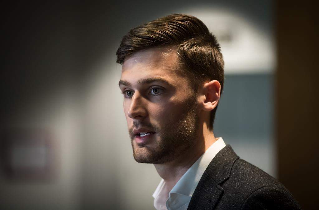 Port Moody Mayor Rob Vagramov speaks during a news conference after being charged with sexual assault, at City Hall in Port Moody, B.C., on Thursday March 28, 2019.