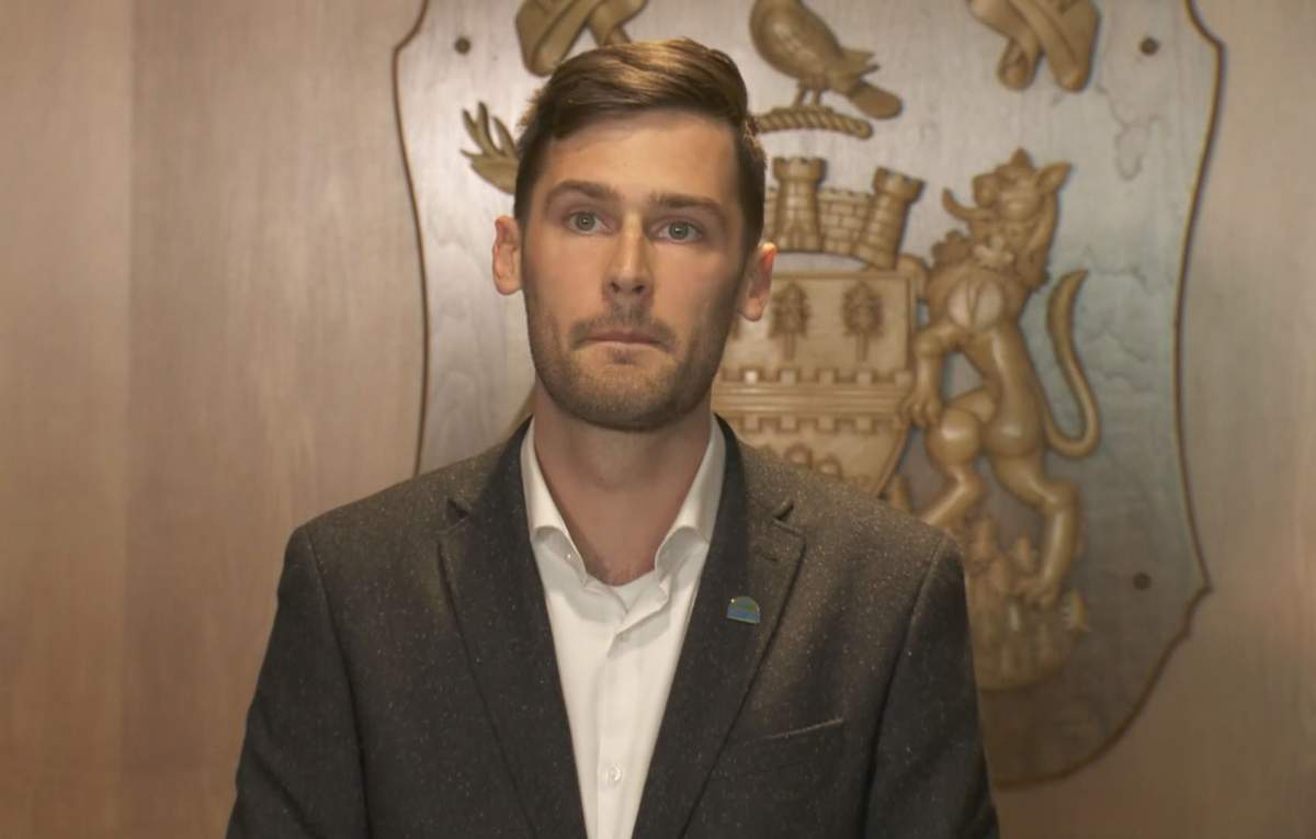 Port Moody Mayor Rob Vagramov speaks on the sexual assault allegation at a press conference at Port Moody City Hall in march.