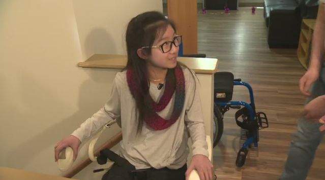 Hailey Cheng, 12, shows off the new wheelchair lift inside her home in Sherwood Park, Alta. Where builder Alair Homes carried out a big renovation to make the house wheelchair-friendly. Monday, March 4, 2019.