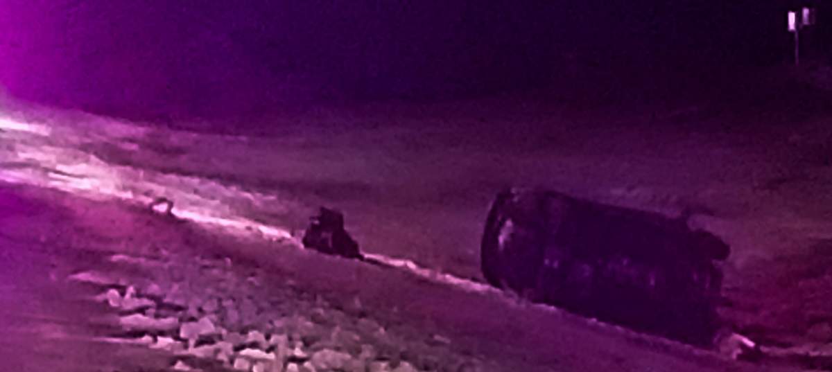 The vehicle ended up in a ditch.