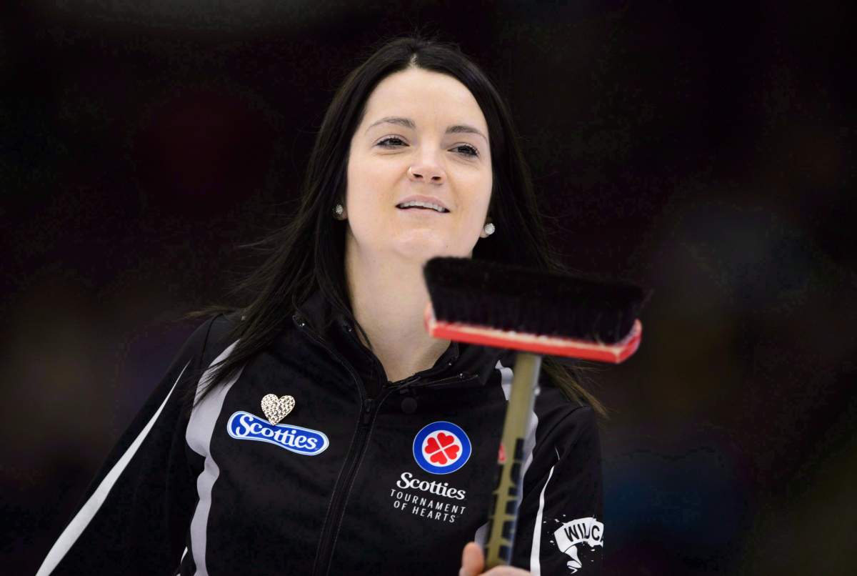 Wild Card skip Kerri Einarson takes on Manitoba at the Scotties Tournament of Hearts in Penticton, B.C., on Saturday, Feb. 3, 2018. 