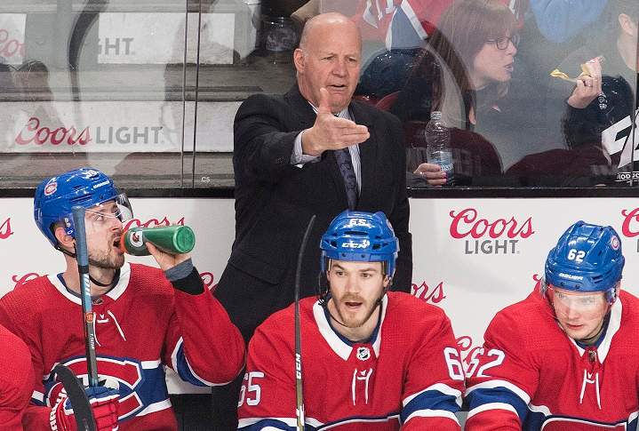 Montreal Canadiens' head coach Claude Julien reacts during a game against the Buffalo Sabres in Montreal, March 23, 2019.