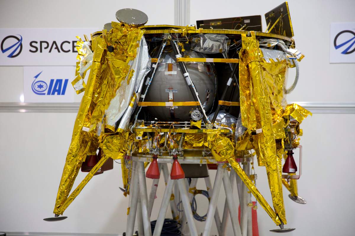 This Dec. 17, 2018 file photo shows the SpaceIL lunar module in a special "clean room" during a press tour of their facility near Tel Aviv, Israel. 