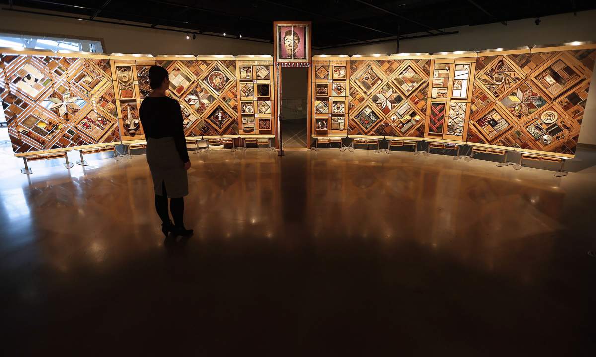 Visitors to the Canadian Museum for Human Rights in Winnipeg can view a new exhibit called The Witness Blanket Monday, December 14, 2015.