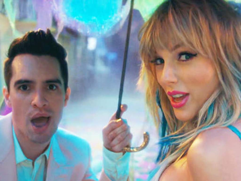 (L-R) Brendon Urie of Panic! At the Disco and Taylor Swift in the music video for Me!