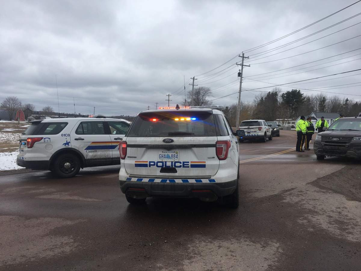 RCMP vehicles form a blockade near the Alton Gas site on April 10, 2019.