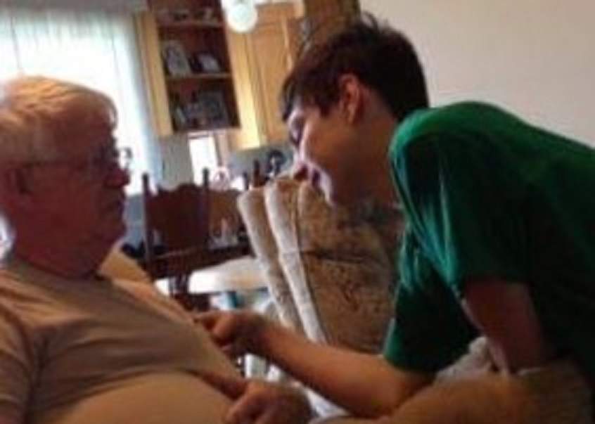 Cole Wintringham is pictured with his former foster parent Gordon Parmenter. The senior was shot and killed in a church shooting on Sunday in Salmon Arm, B.C. 