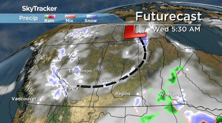 A lingering trough will continue to kick up a chance of flurries in the Saskatoon area on Wednesday.