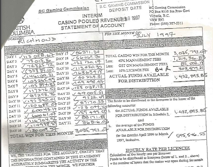 A B.C. government record shows that revenue for the Richmond casino and government almost doubled when baccarat was introduced and bet limits raised from $25 to $500.