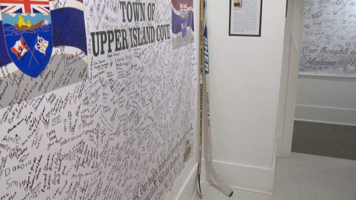 Hockey sticks are on display to recognize the “Sticks out for Humboldt” movement.