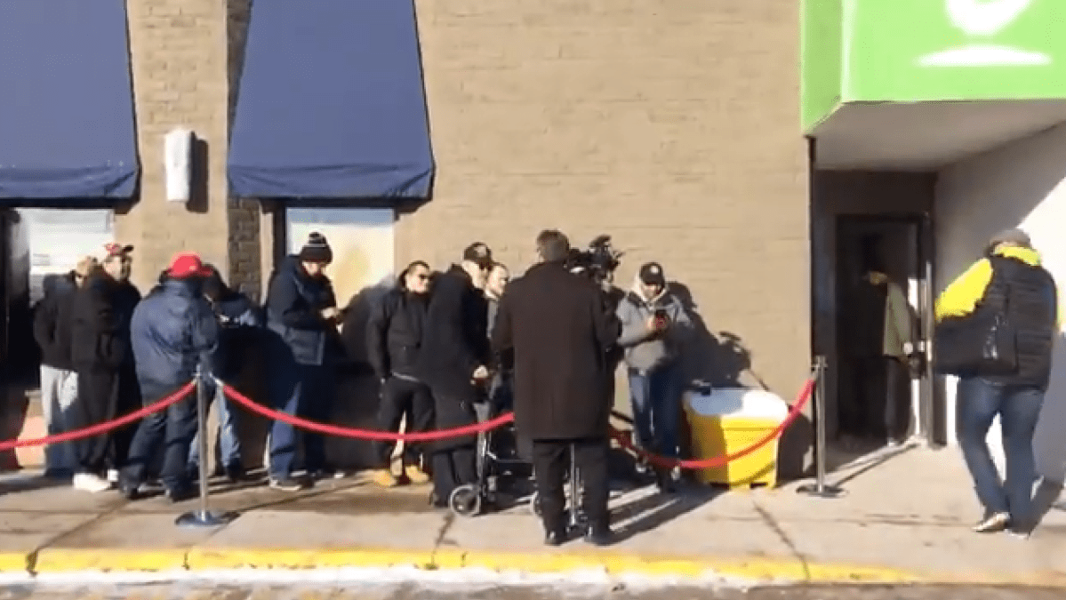 Dozens lined up for the grand opening of Central Cannabis on April 1, 2019.