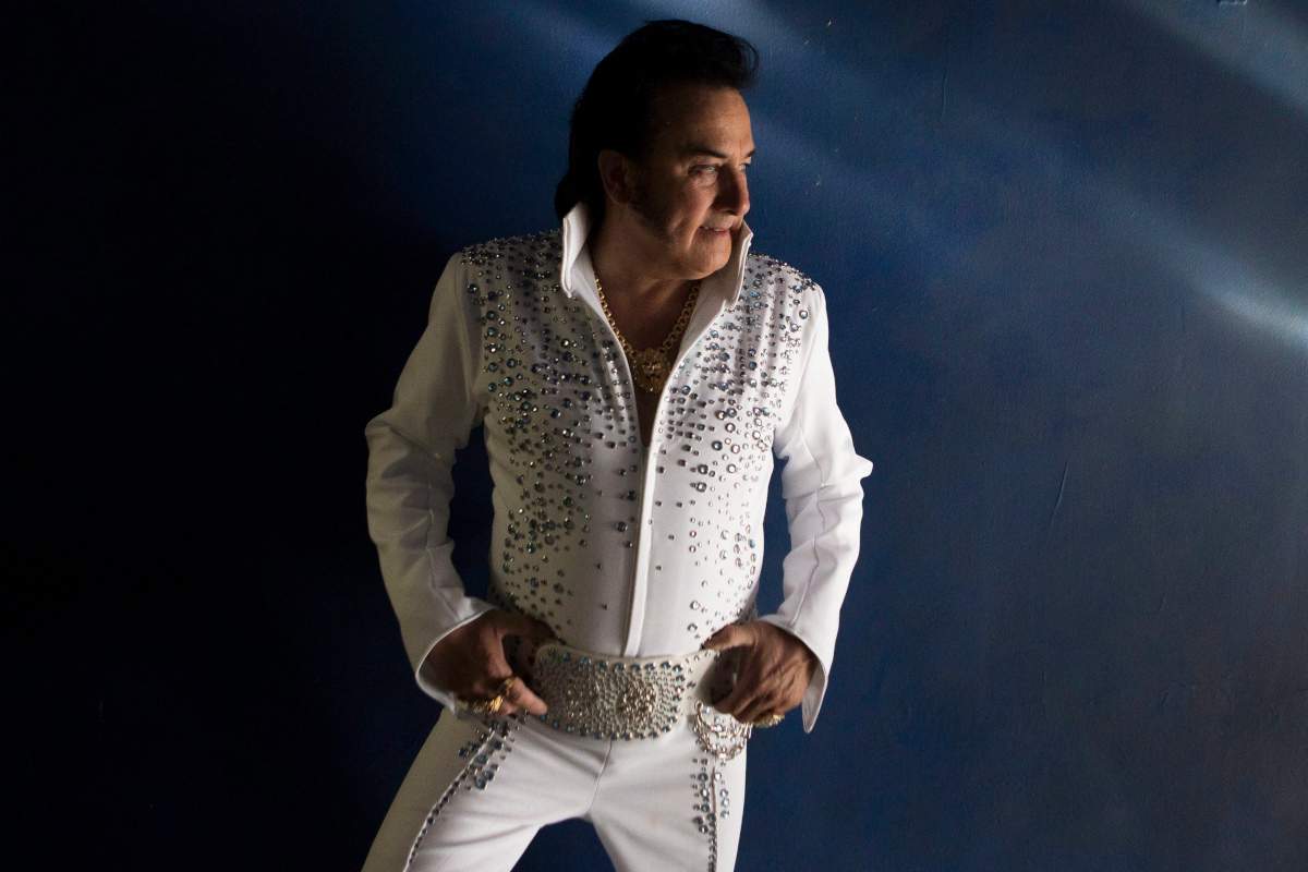 Elvis tribute artist Ed Butski, of St. Catharines, Ont., is pictured in the foyer at the Gayety Theatre before performing in the qualifying rounds at the Collingwood Elvis Festival in Collingwood, Ont., on Friday, July 22, 2016. 