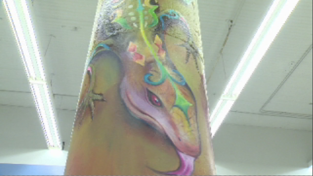 Visual artist Cristian Barreno painted one of the pillars for The Arts at Regina’s Centennial Market.
