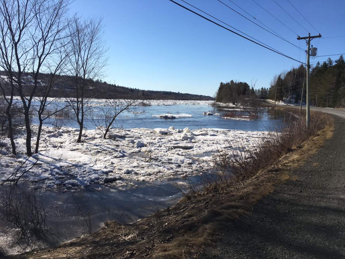 The Nashwaak River in New Brunswick at flood stage on April 2, 2019.