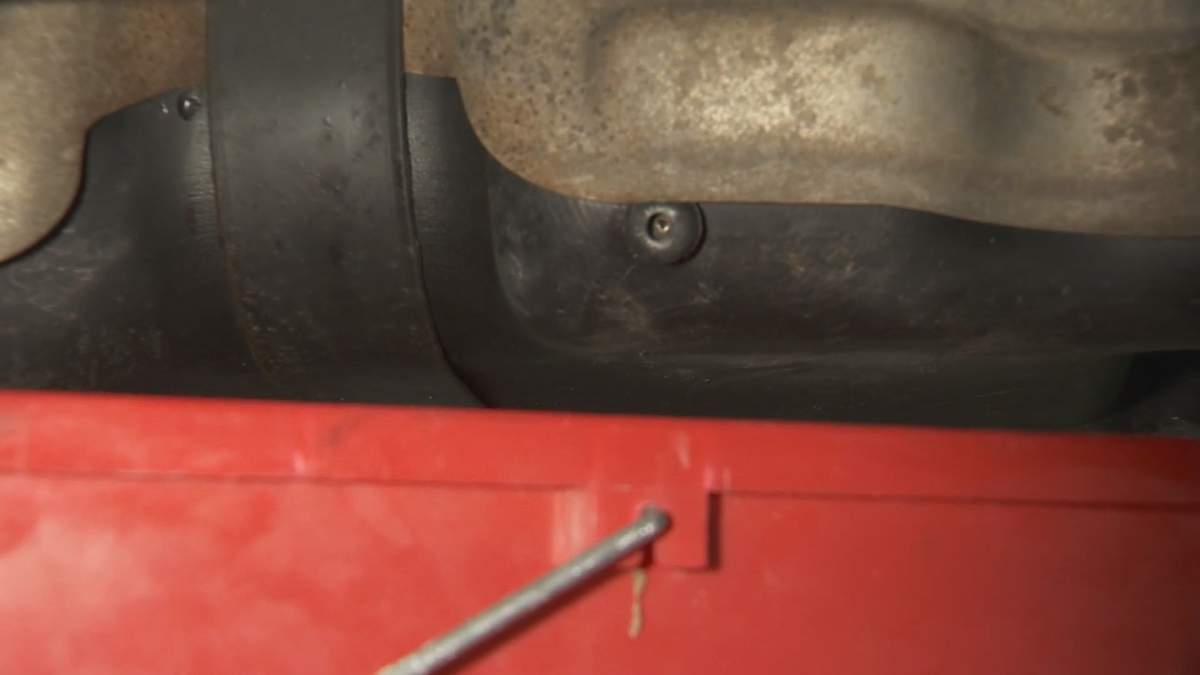 John Peters’ home-made solution to a hole drilled in his gas tank.