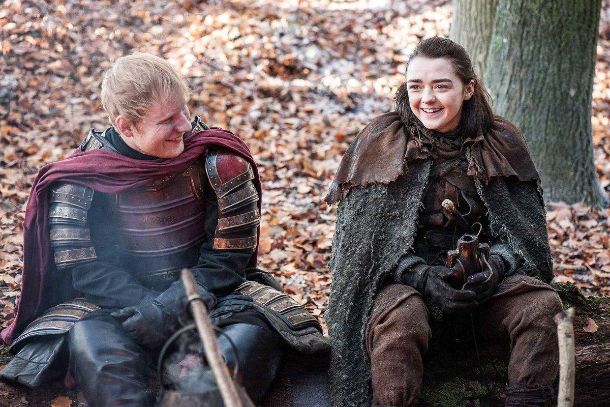(L-R) Ed Sheeran and Maisie Williams on the set of ‘Game of Thrones’ while filming for Season 7 Episode 1 — ‘Dragonstone.’