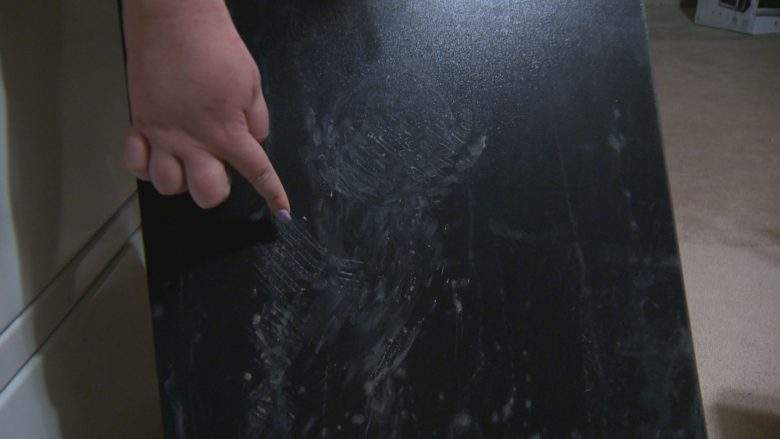 Calgary homeowner shows off footprint on side of desk