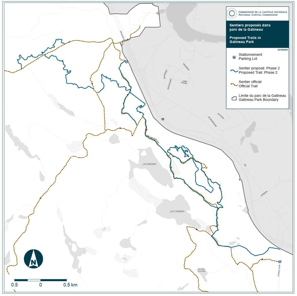 A map of the 16.5 kilometres of trails in Gatineau Park that will be integrated into the park’s official network this summer.