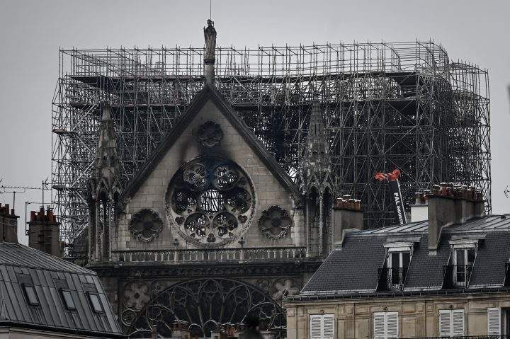 Scafolding, which was erected for the renovation of the landmark Notre Dame Cathedral.