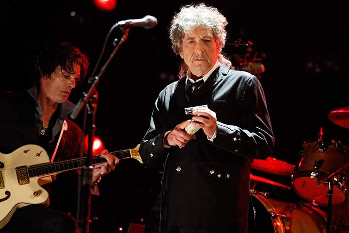 Bob Dylan onstage during the 17th Annual Critics’ Choice Movie Awards held at The Hollywood Palladium on Jan. 12, 2012, in Los Angeles, Calif.