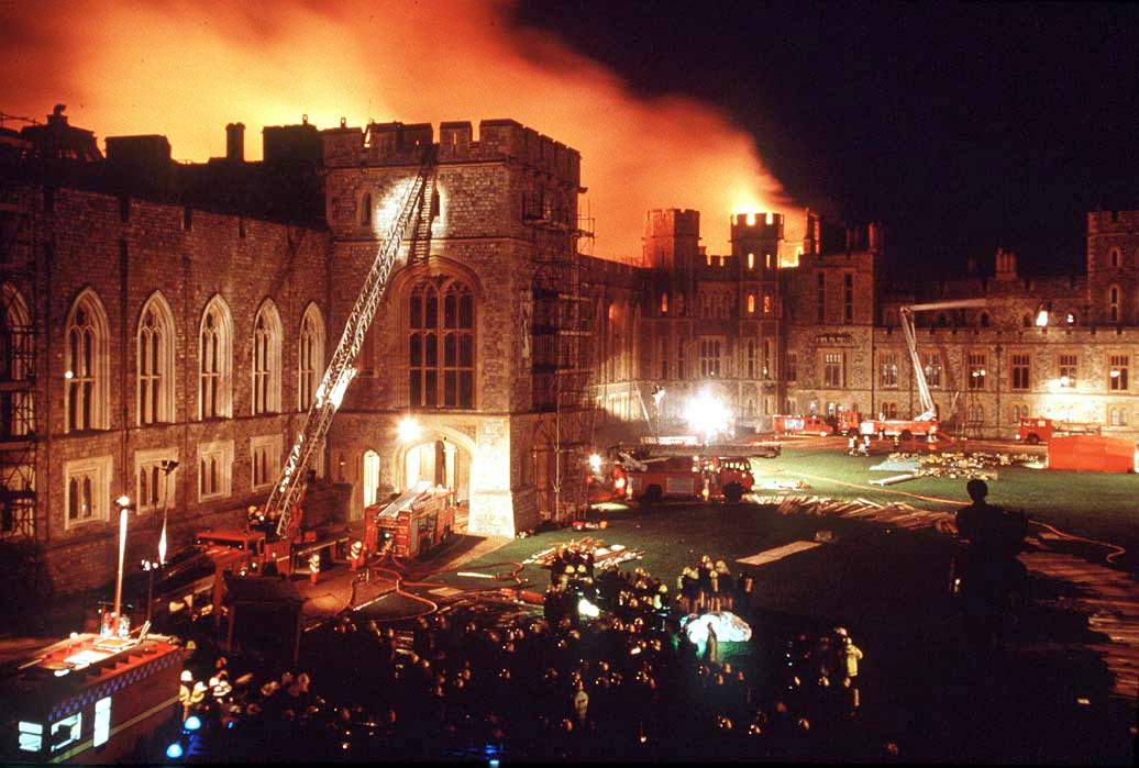 Windsor Castle on fire in 1992.